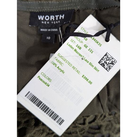 NWT@$398! W BY WORTH! LODEN GREEN MACRAME LACE OVER STRETCH CHIFFON SKIRT! SZ 10 - Picture 5 of 10
